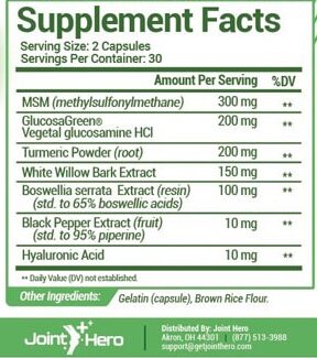 Joint Hero-Supplement Facts
